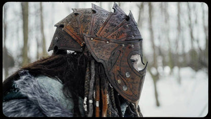 Scale LEATHER HELMET / Handmade Medieval Fantasy Helm for Larp & Cosplay