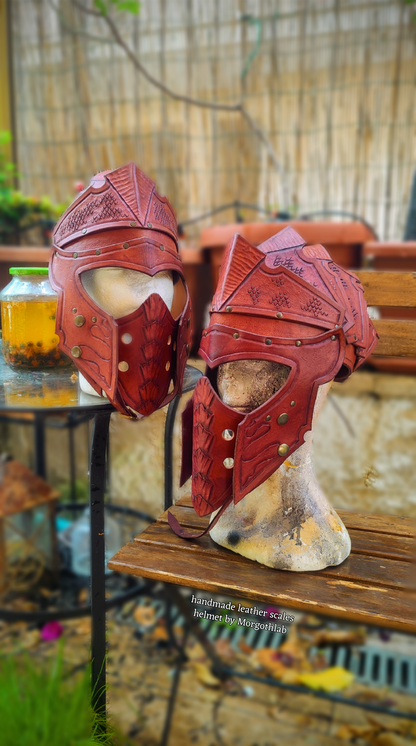 Scale LEATHER HELMET / Handmade Medieval Fantasy Helm for Larp & Cosplay