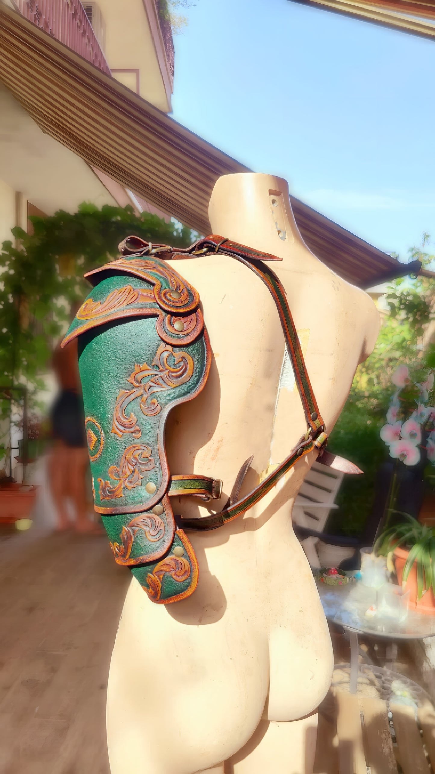 Leather One-Shoulder Pauldron + Belt + Tassets - Handmade Custom Armor