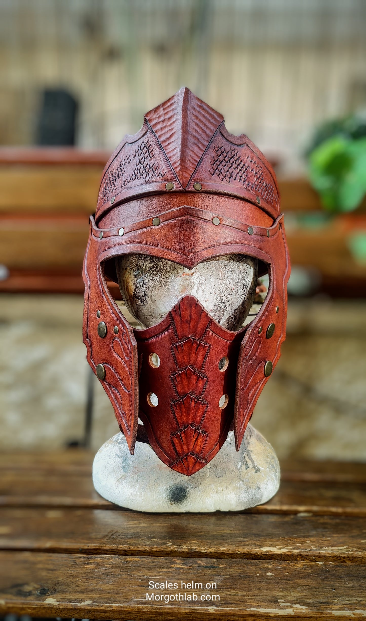 Scale LEATHER HELMET / Handmade Medieval Fantasy Helm for Larp & Cosplay