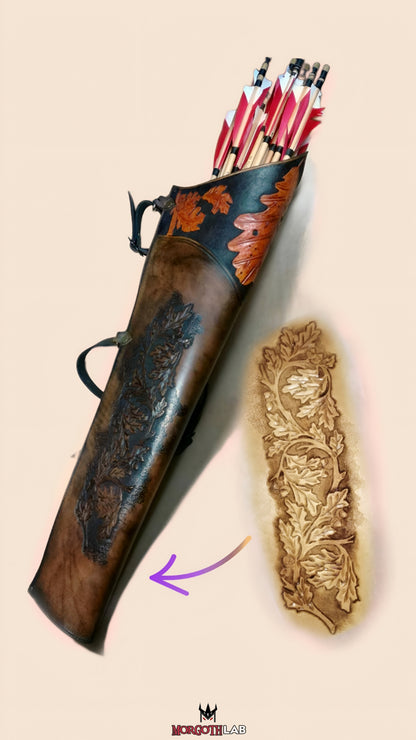 Oak Leaves Leather Quiver - Handmade & Custom