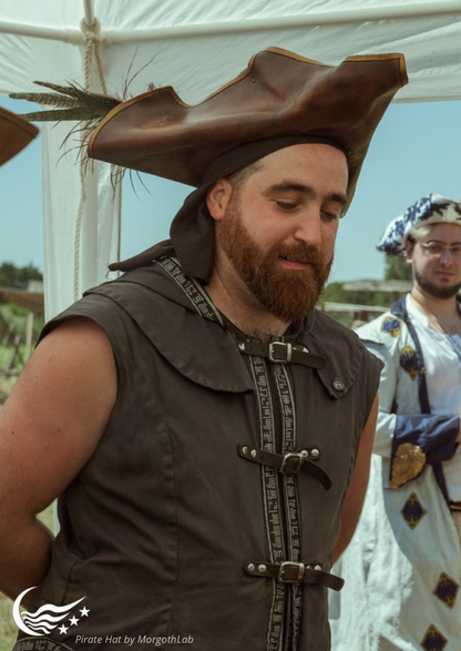 Leather Pirate Captain Hat - Handmade Custom Tricorn for Larp and Cosplay