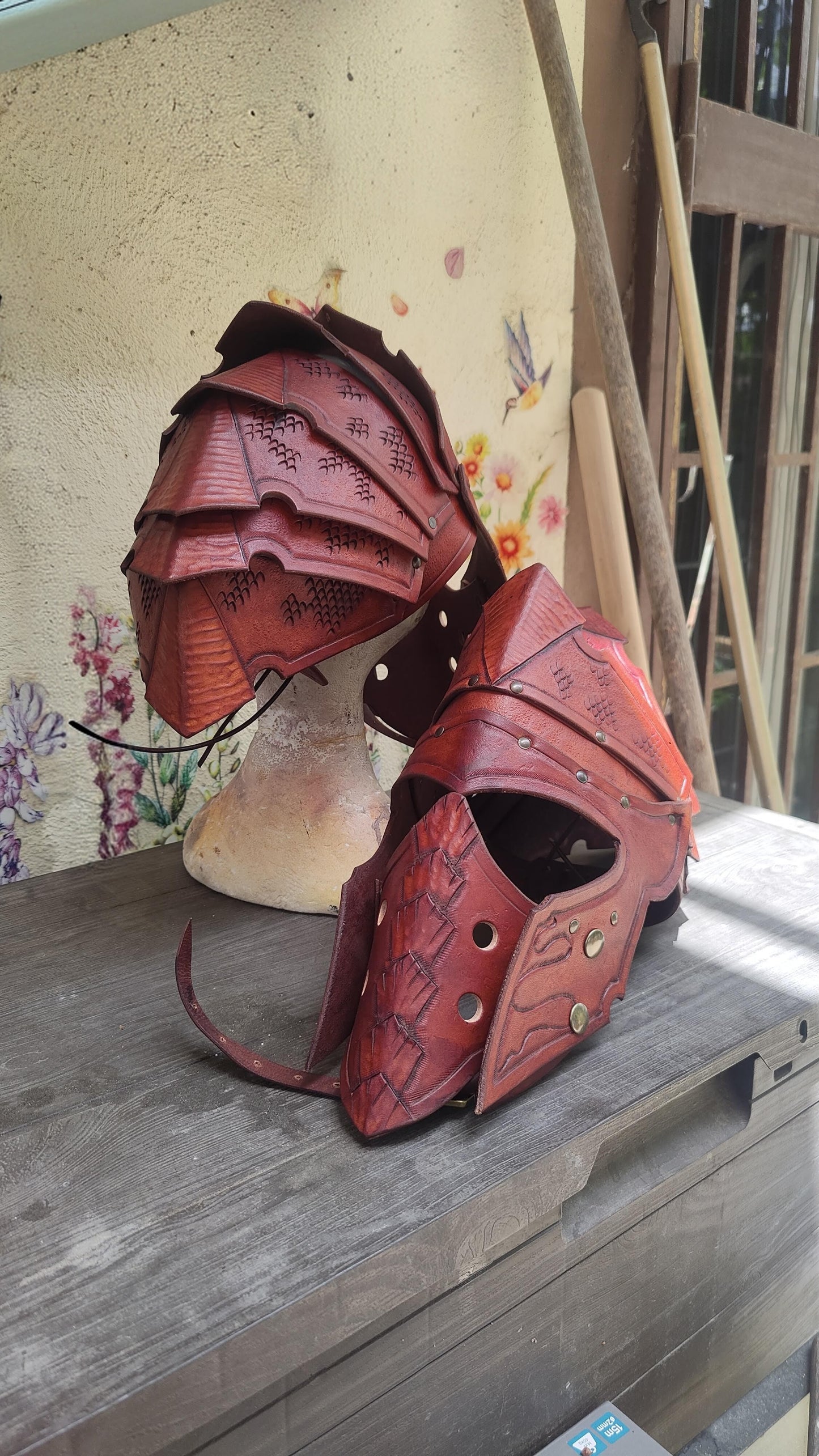 Scale LEATHER HELMET / Handmade Medieval Fantasy Helm for Larp & Cosplay