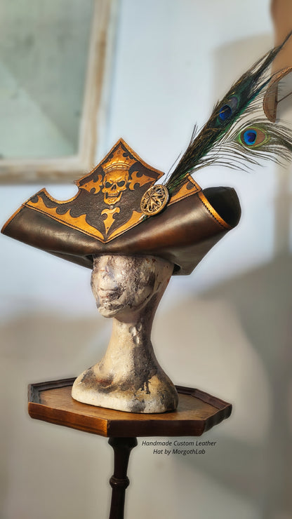Leather Pirate Captain Hat - Handmade Custom Tricorn for Larp and Cosplay