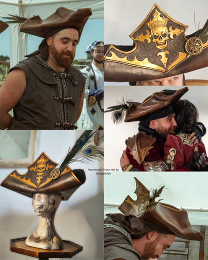 Leather Pirate Captain Hat - Handmade Custom Tricorn for Larp and Cosplay