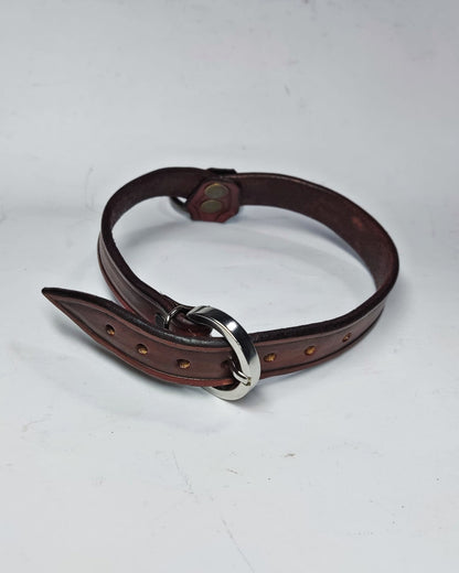 Thick premium-quality handmade leather choker, adjustable for a perfect fit and long-lasting durability.